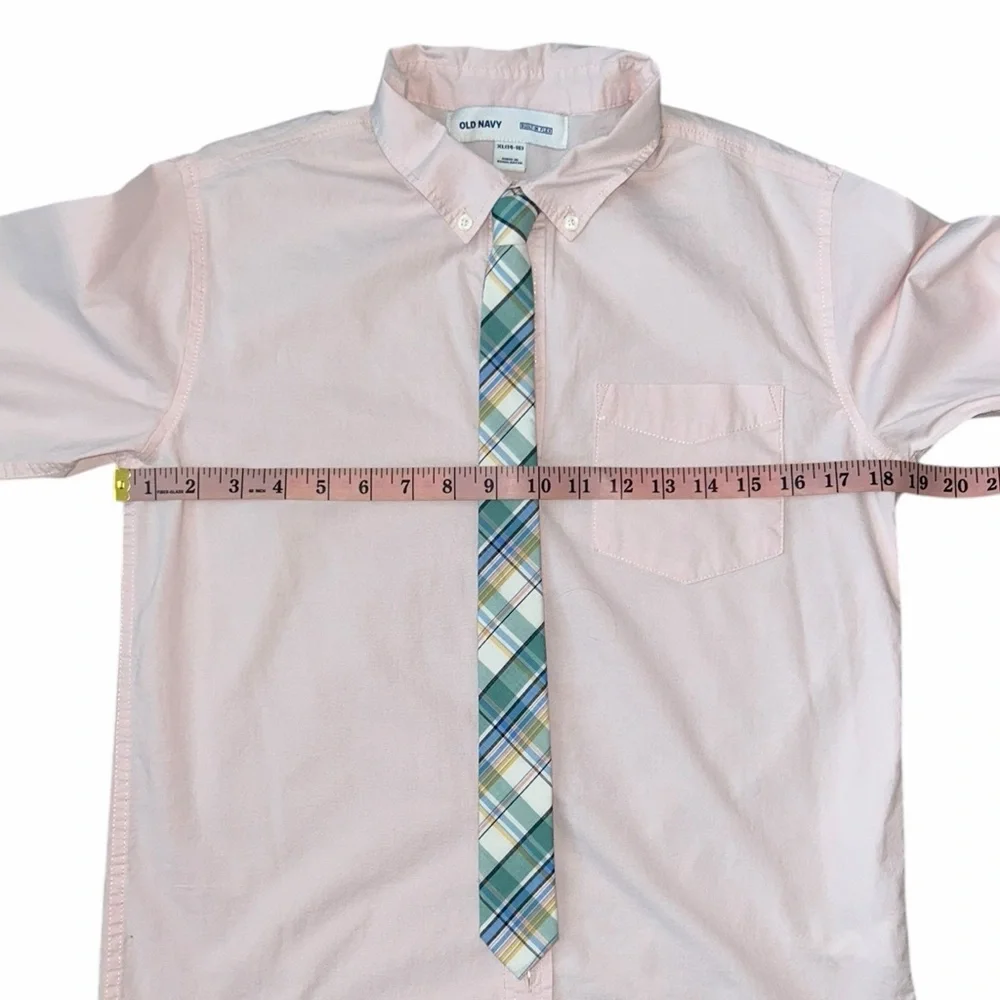 Old Navy Boys’ Pink Button Down Shirt W/ Plaid Necktie 14/16